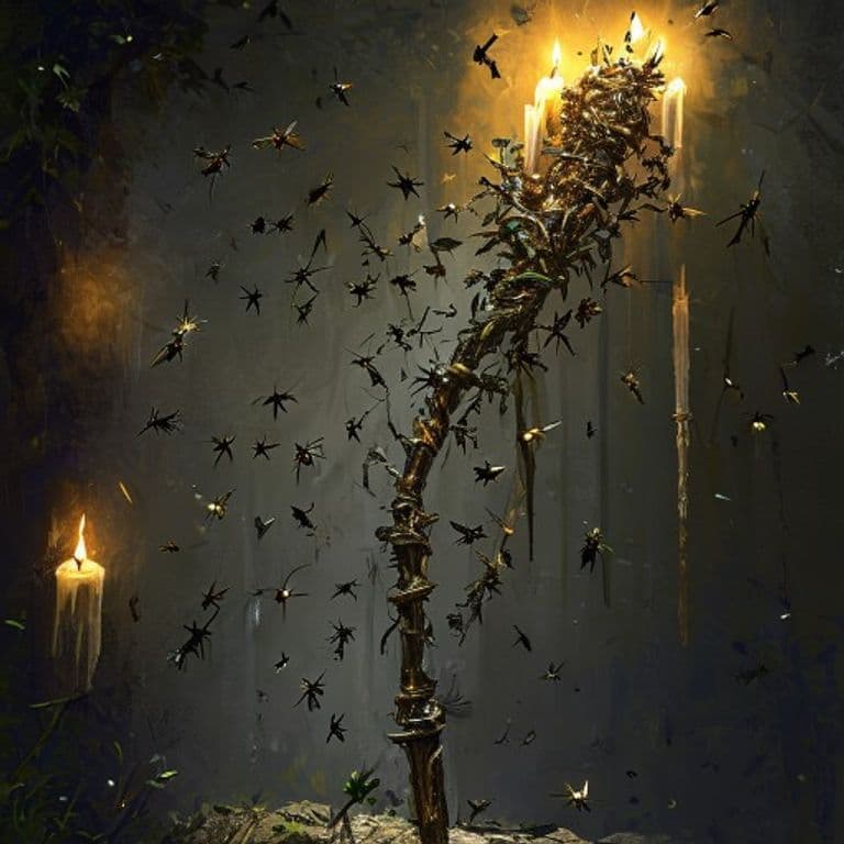 Staff of Swarming Insects — fantasy item illustration. Staff of Swarming Insects is a magic item (staff) of very rare rarity.