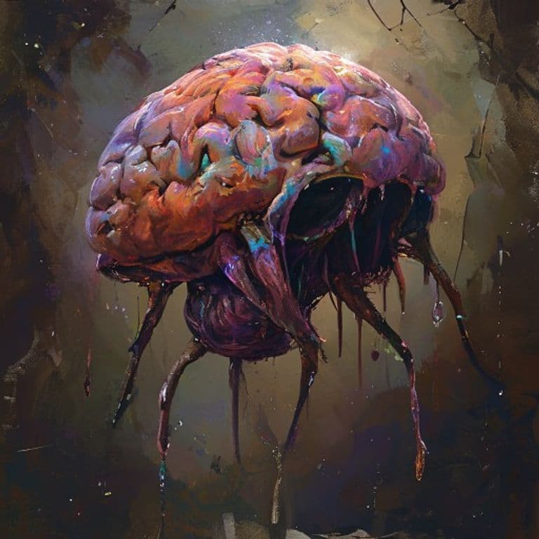 Brain Hood — fantasy monster illustration. Brain Hood is a tiny aberration (Challenge Rating 1/2).