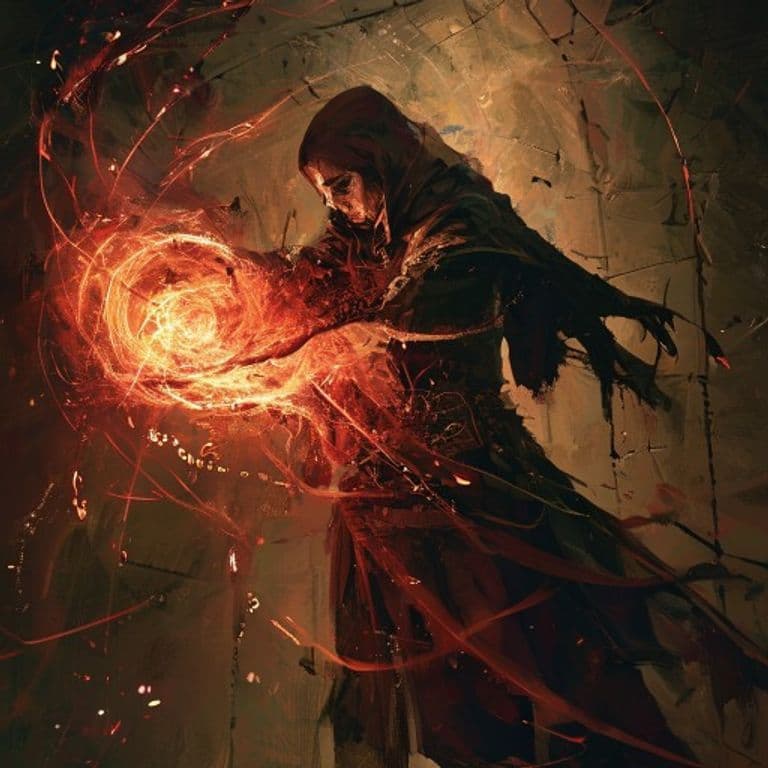 Bloody Smite — fantasy spell effect illustration. Bloody Smite is a 1st-level necromancy available to Cleric, Druid, Ranger, Wizard.
