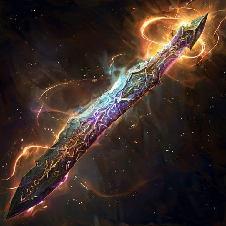 Fey-Touched Blade — fantasy spell effect illustration. Fey-Touched Blade is a 2nd-level evocation available to Bard, Sorceror.