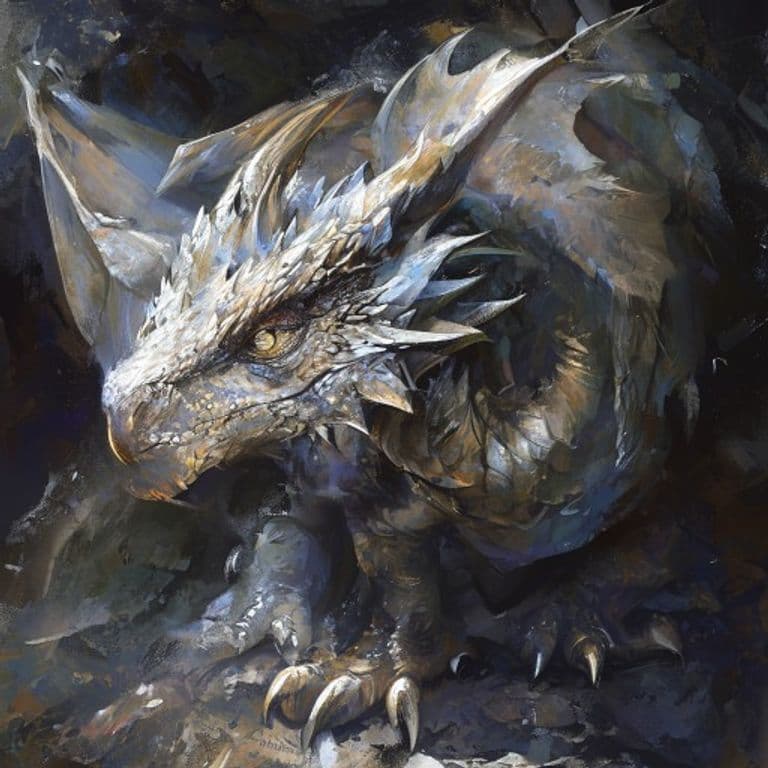Silver Dragon Wyrmling — fantasy monster illustration