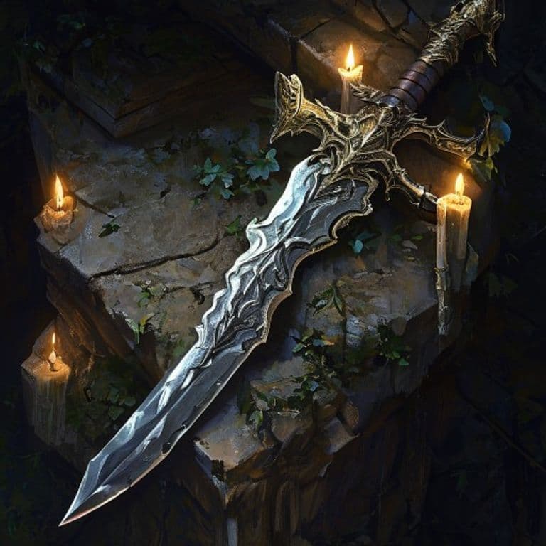 Leaf-Bladed Sword — fantasy item illustration. Leaf-Bladed Sword is a magic item (weapon) of rare rarity.