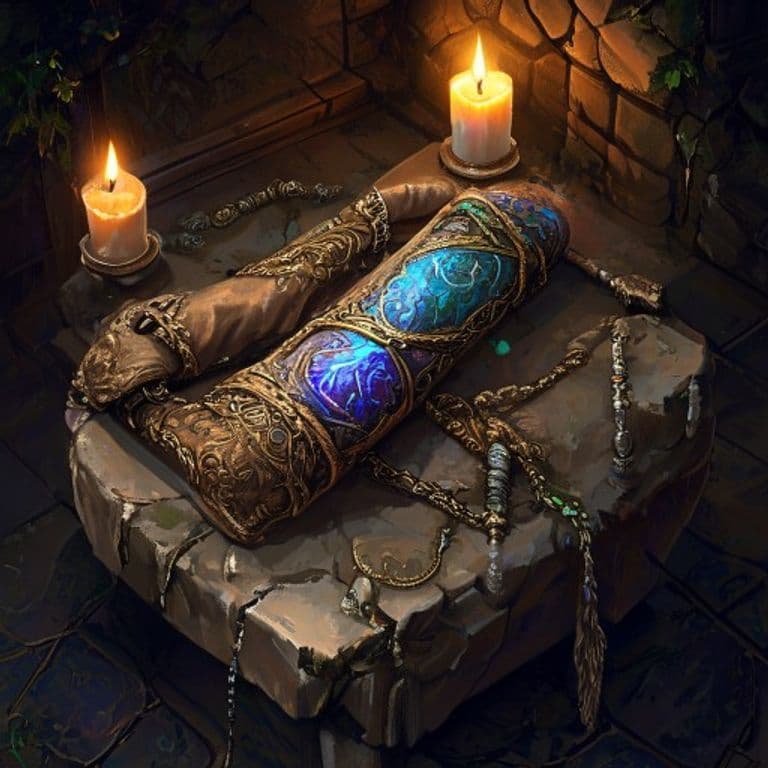 Swolbold Wraps — fantasy item illustration. Swolbold Wraps is a magic item (wondrous item) of rare rarity.