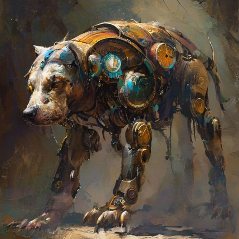 Clockwork Hound — fantasy monster illustration