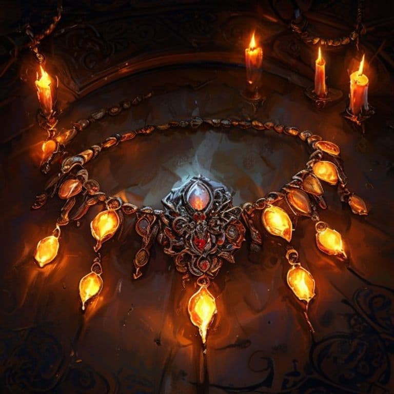Necklace of Fireballs — fantasy item illustration. Necklace of Fireballs is a magic item (wondrous item) of rare rarity.