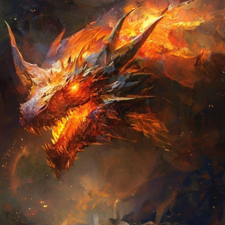 Adult Flame Dragon — fantasy monster illustration. Adult Flame Dragon is a huge dragon (Challenge Rating 16).