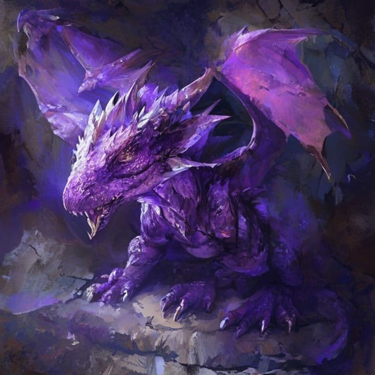 Amethyst Dragon Wyrmling — fantasy monster illustration. Amethyst Dragon Wyrmling is a medium dragon (Challenge Rating 2).