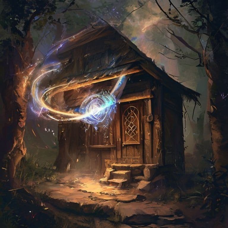 Tiny Hut — fantasy spell effect illustration. Tiny Hut is a 3rd-level evocation available to Bard, Ritual Caster, Wizard.