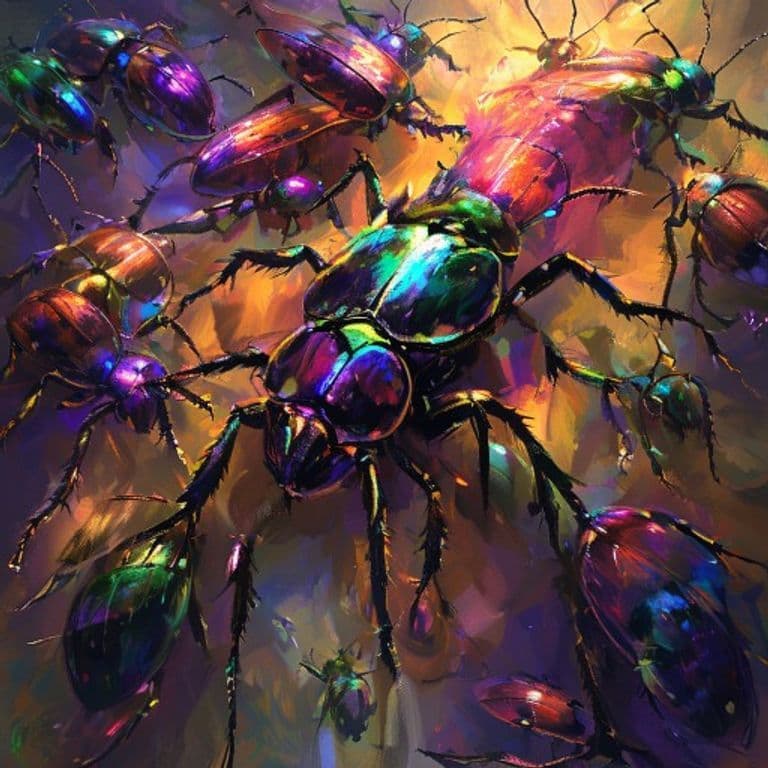 Swarm of Prismatic Beetles — fantasy monster illustration