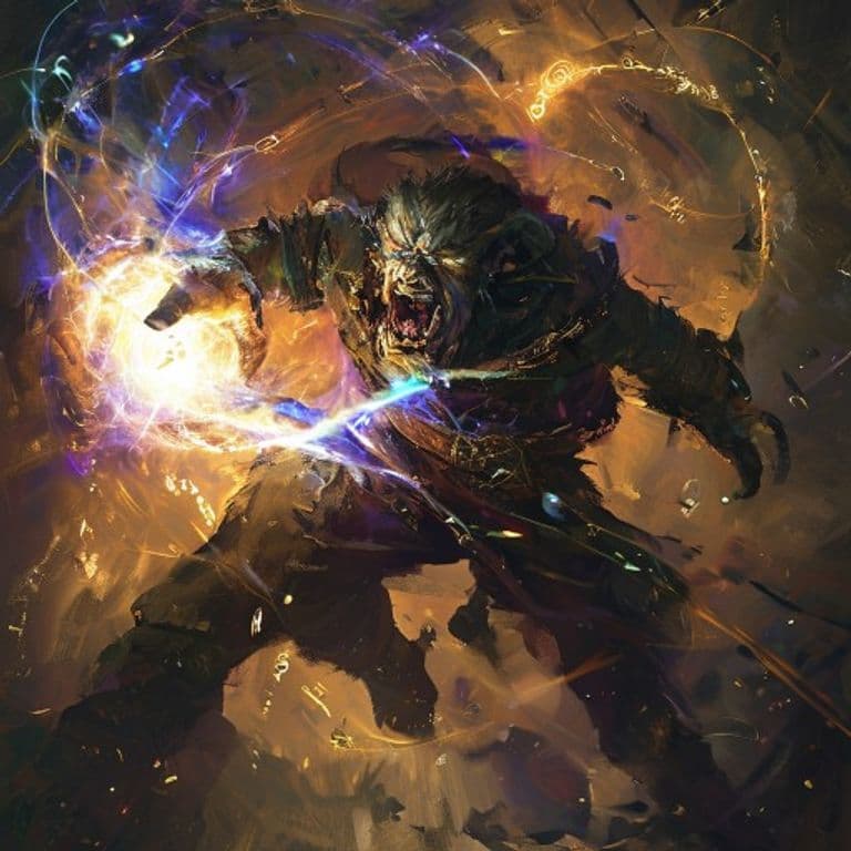 Trollish Charge — fantasy spell effect illustration. Trollish Charge is a 4th-level illusion available to Bard, Cleric, Sorceror, Warlock, Wizard.
