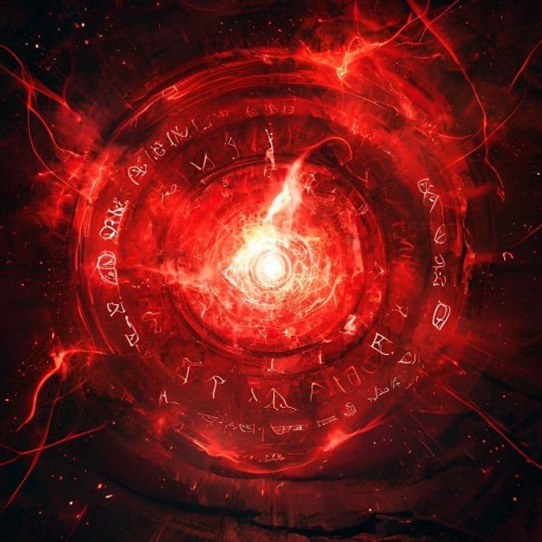Open Red Portal — fantasy spell effect illustration. Open Red Portal is a 9th-level transmutation available to Wizard.