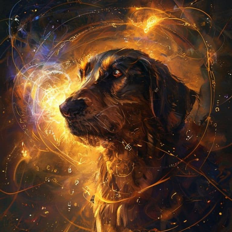 Faithful Hound — fantasy spell effect illustration. Faithful Hound is a 4th-level conjuration available to Wizard.