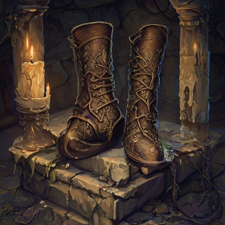 Boots of the Swift Striker — fantasy item illustration. Boots of the Swift Striker is a magic item (wondrous item) of rare rarity.