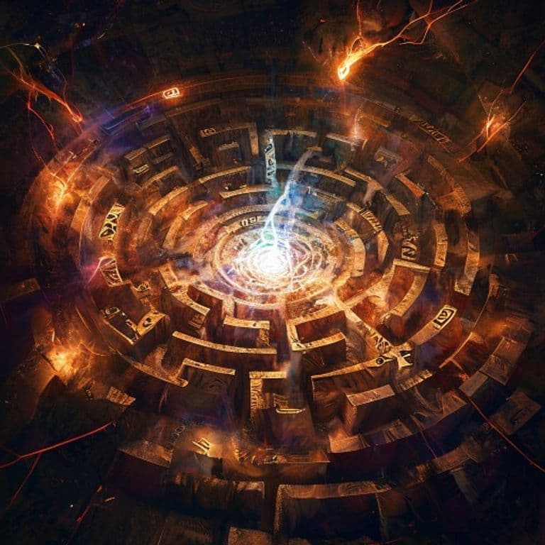 Maze — fantasy spell effect illustration. Maze is a 8th-level conjuration available to Wizard.