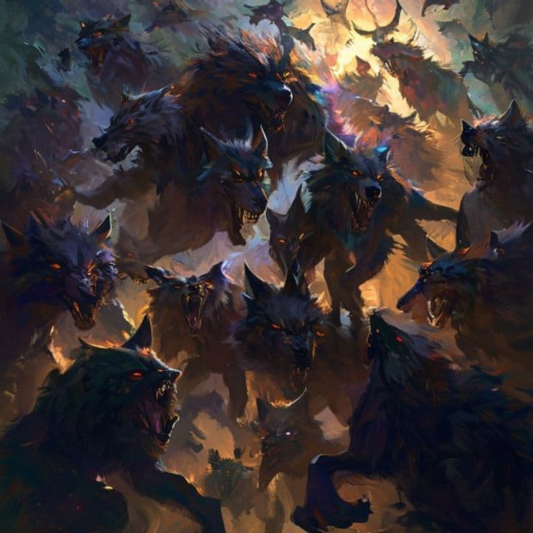 Swarm of Wolf Spirits — fantasy monster illustration
