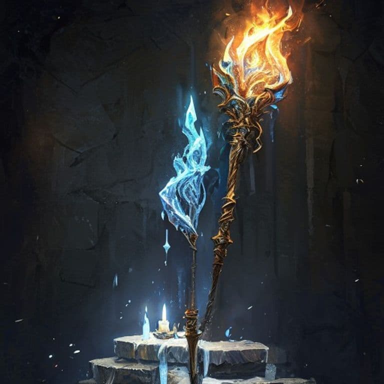 Staff of Ice and Fire — fantasy item illustration