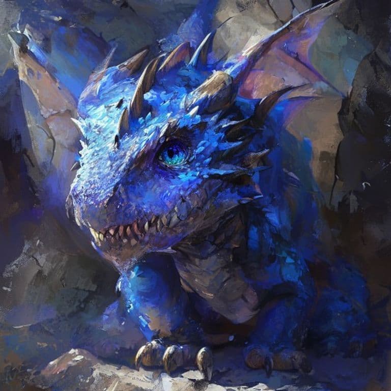 Young Sapphire Dragon — fantasy monster illustration