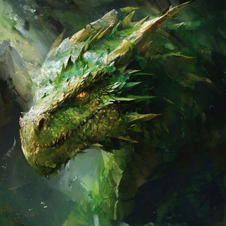 Adult Green Dragon — fantasy monster illustration. Adult Green Dragon is a huge dragon (Challenge Rating 18).