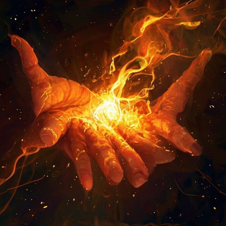 Burning Hands — fantasy spell effect illustration. Burning Hands is a 1st-level evocation available to Artificer, Sorcerer, Wizard.