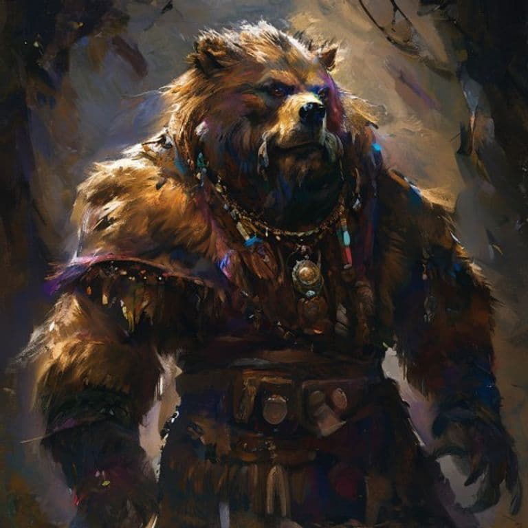 Bearfolk Chieftain — fantasy monster illustration. Bearfolk Chieftain is a medium humanoid (Challenge Rating 6).
