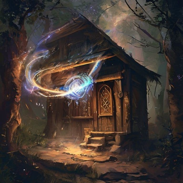 Tiny Hut — fantasy spell effect illustration. Tiny Hut is a 3rd-level evocation available to Bard, Wizard.
