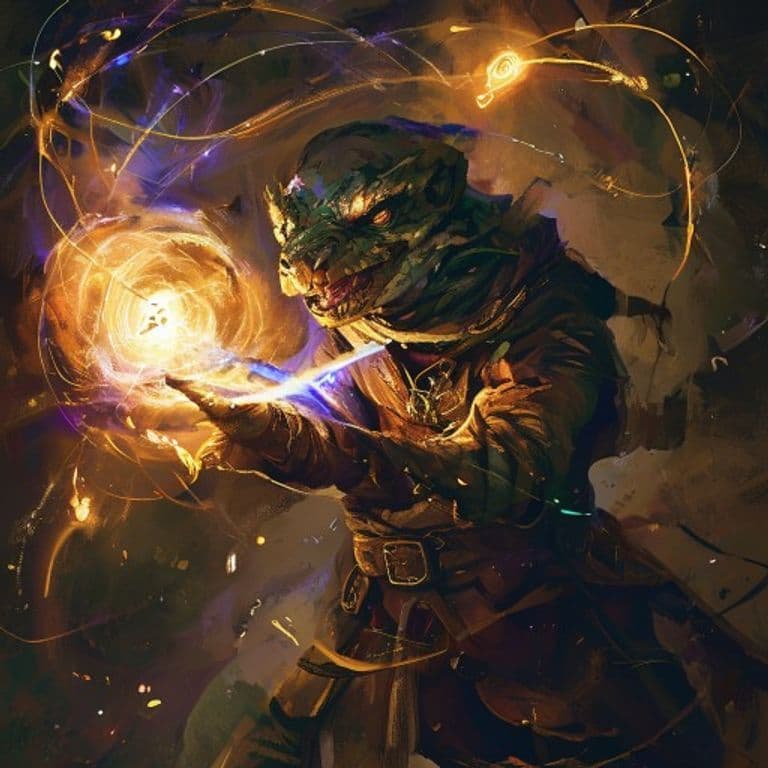 Kobold’s Fury — fantasy spell effect illustration. Kobold’s Fury is a 1st-level transmutation available to Bard, Cleric, Sorcerer, Warlock, Wizard.