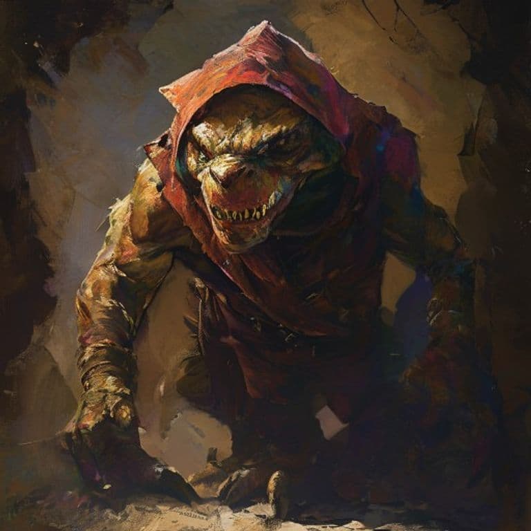 Kobold — fantasy monster illustration. Kobold is a small humanoid (Challenge Rating 1/8).