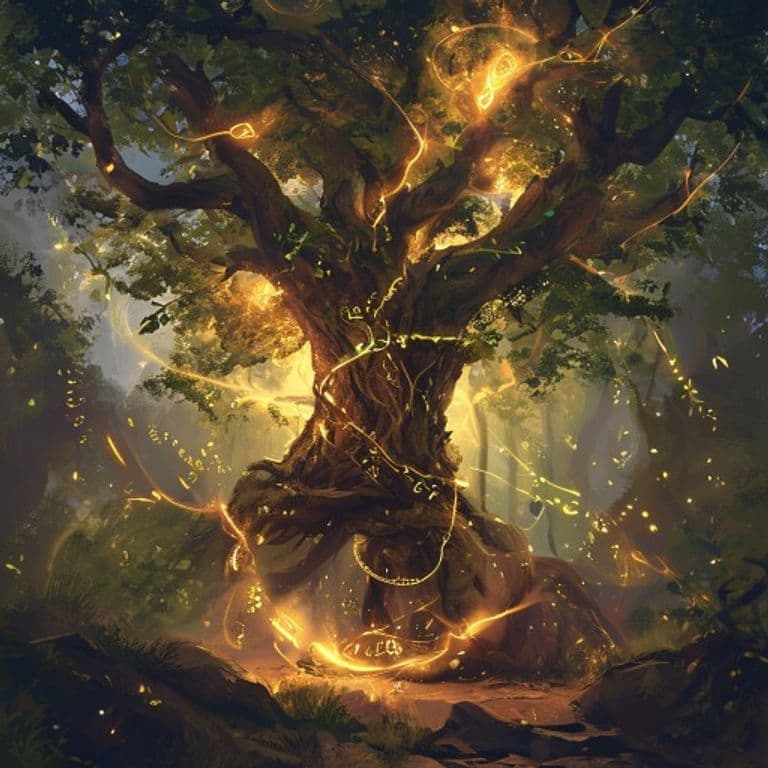 Tree Running — fantasy spell effect illustration. Tree Running is a 2nd-level transmutation available to Druid, Ranger.