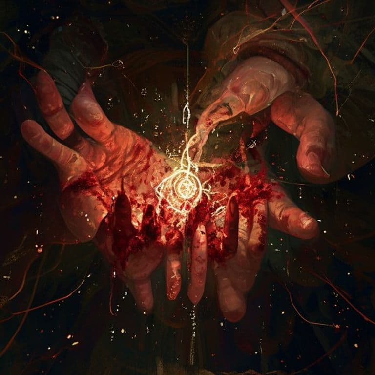 Bloody Hands — fantasy spell effect illustration. Bloody Hands is a 1st-level necromancy available to Sorcerer, Warlock, Wizard.