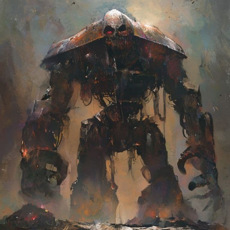 Iron Golem — fantasy monster illustration. Iron Golem is a large construct (Challenge Rating 16).