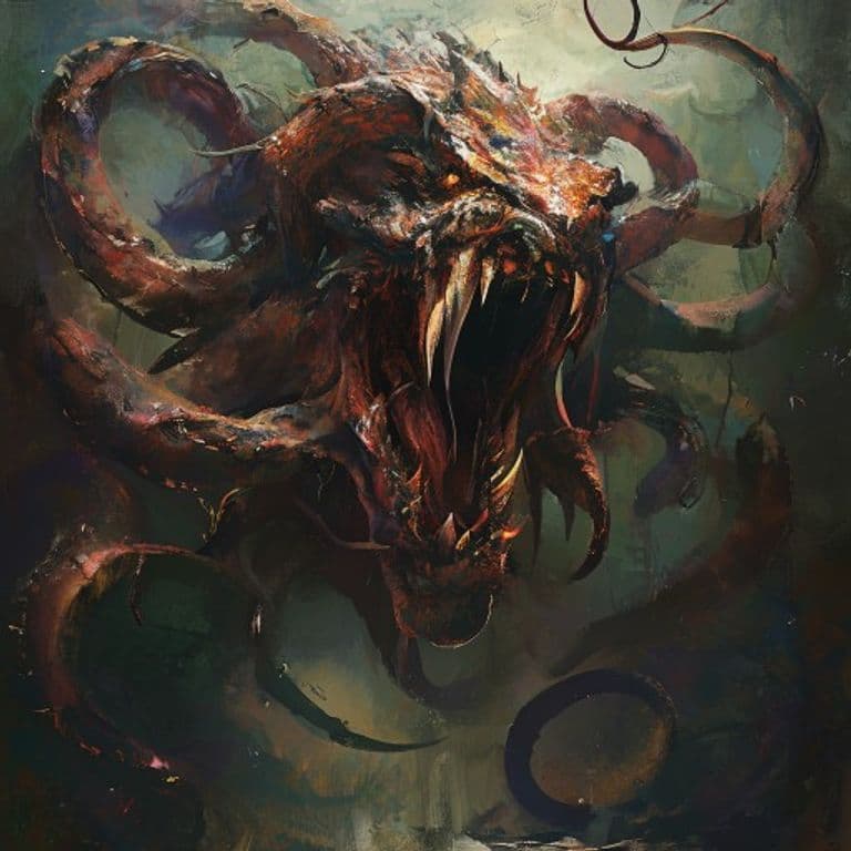 Hydra — fantasy monster illustration. Hydra is a huge monstrosity (Challenge Rating 8).