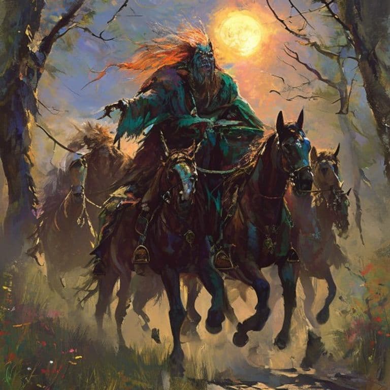 Baba Yaga's Horsemen, Bright Day — fantasy monster illustration. Baba Yaga's Horsemen, Bright Day is a medium fey (Challenge Rating 11).