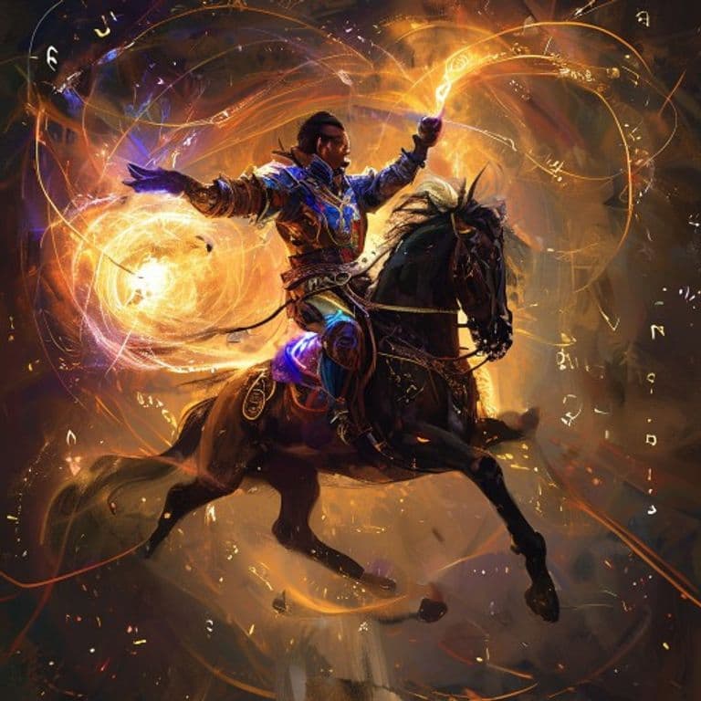 Find Steed — fantasy spell effect illustration. Find Steed is a 2nd-level conjuration available to Paladin.
