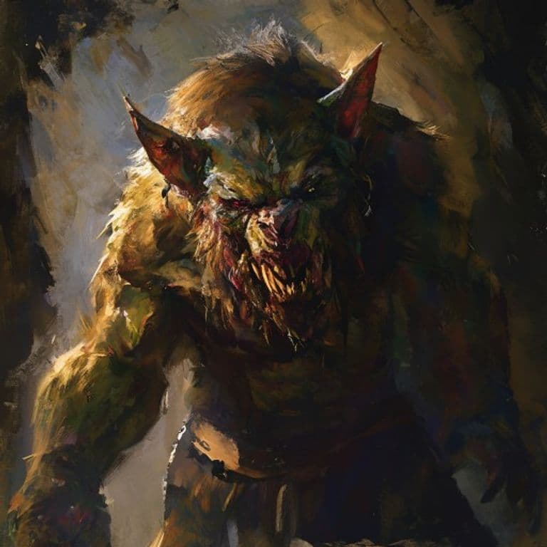 Gnoll Demonfang — fantasy monster illustration. Gnoll Demonfang is a medium humanoid (Challenge Rating 4).