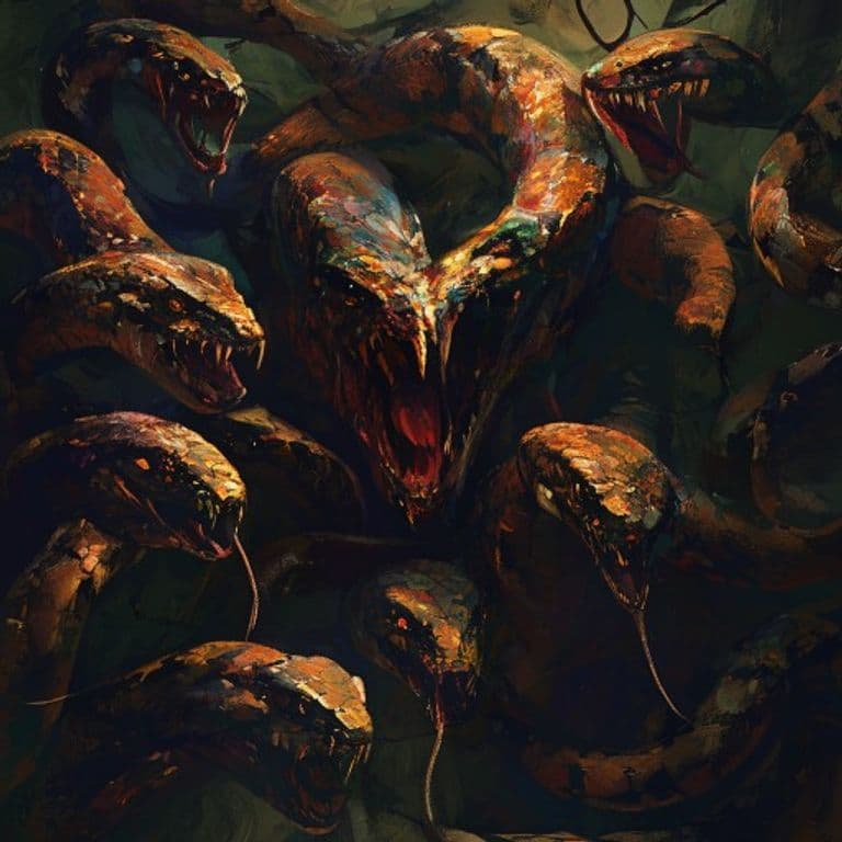 Swarm of Poisonous Snakes — fantasy monster illustration. Swarm of Poisonous Snakes is a medium beast (Challenge Rating 2).