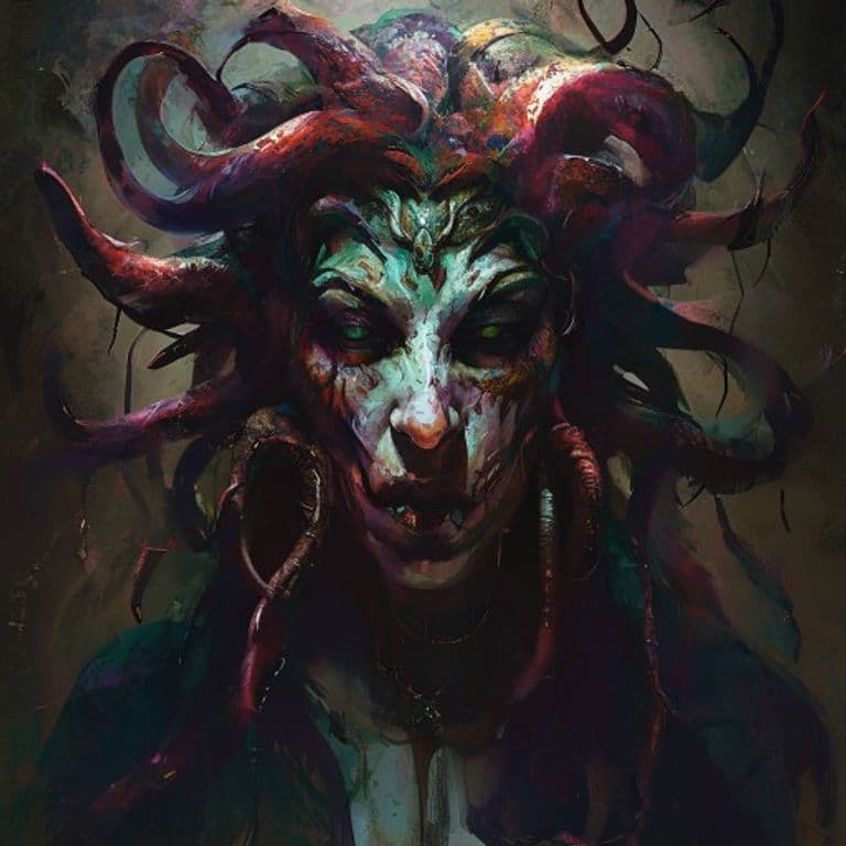 Medusa Queen — fantasy monster illustration. Medusa Queen is a medium monstrosity (Challenge Rating 11).