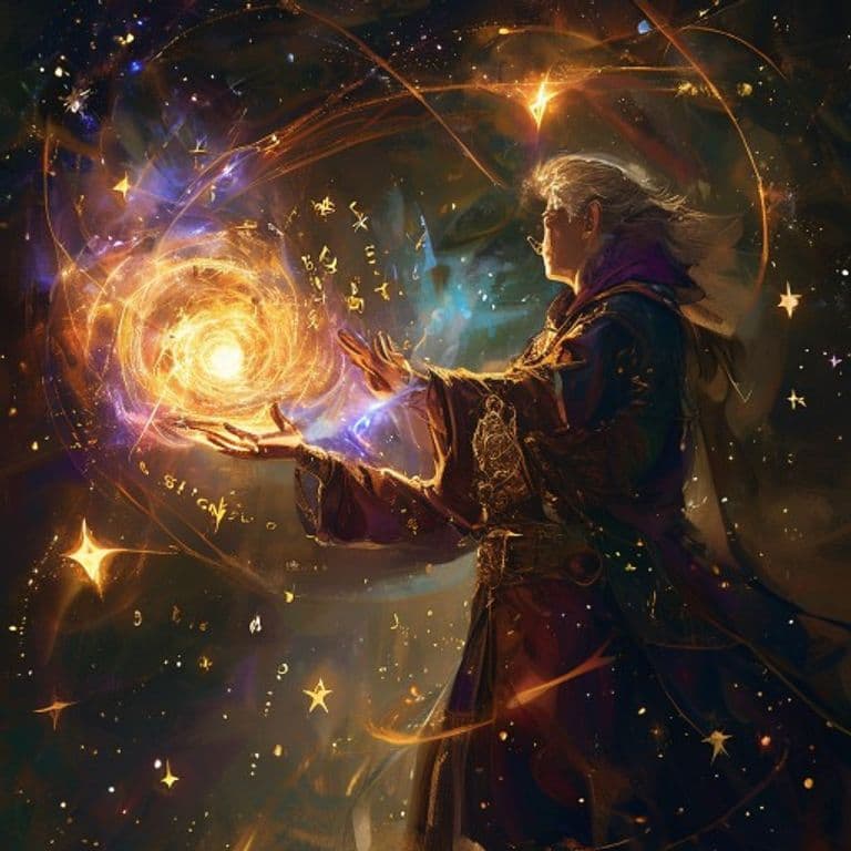 Right the Stars — fantasy spell effect illustration. Right the Stars is a 7th-level divination available to Bard, Cleric, Druid, Paladin, Ranger, Sorcerer, Warlock, Wizard.