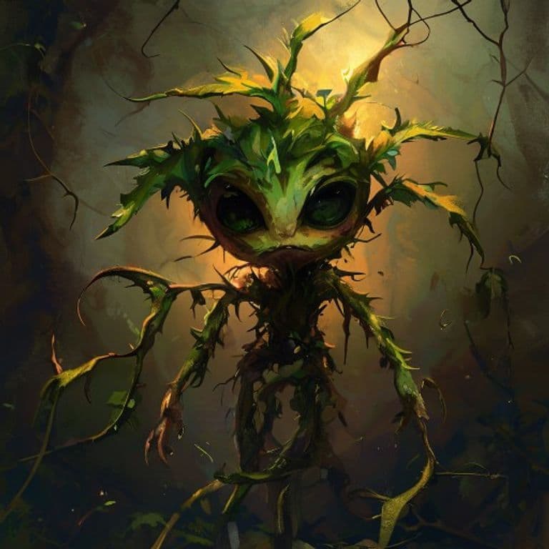 Child of the Briar — fantasy monster illustration. Child of the Briar is a tiny plant (Challenge Rating 1).