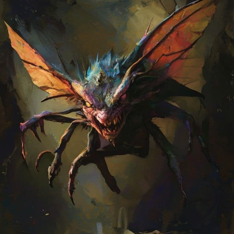 Nyctli — fantasy monster illustration. Nyctli is a tiny fey (Challenge Rating 1/4).