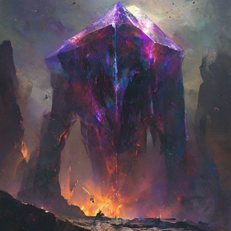Crystalline Monolith — fantasy monster illustration. Crystalline Monolith is a huge aberration (Challenge Rating 7).