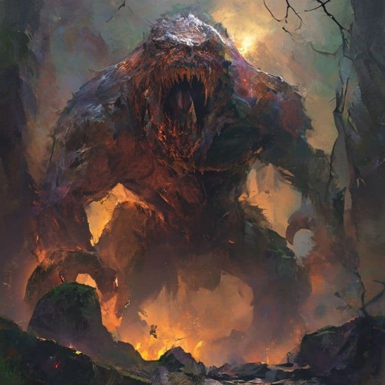 Rockwood — fantasy monster illustration. Rockwood is a huge elemental (Challenge Rating 6).