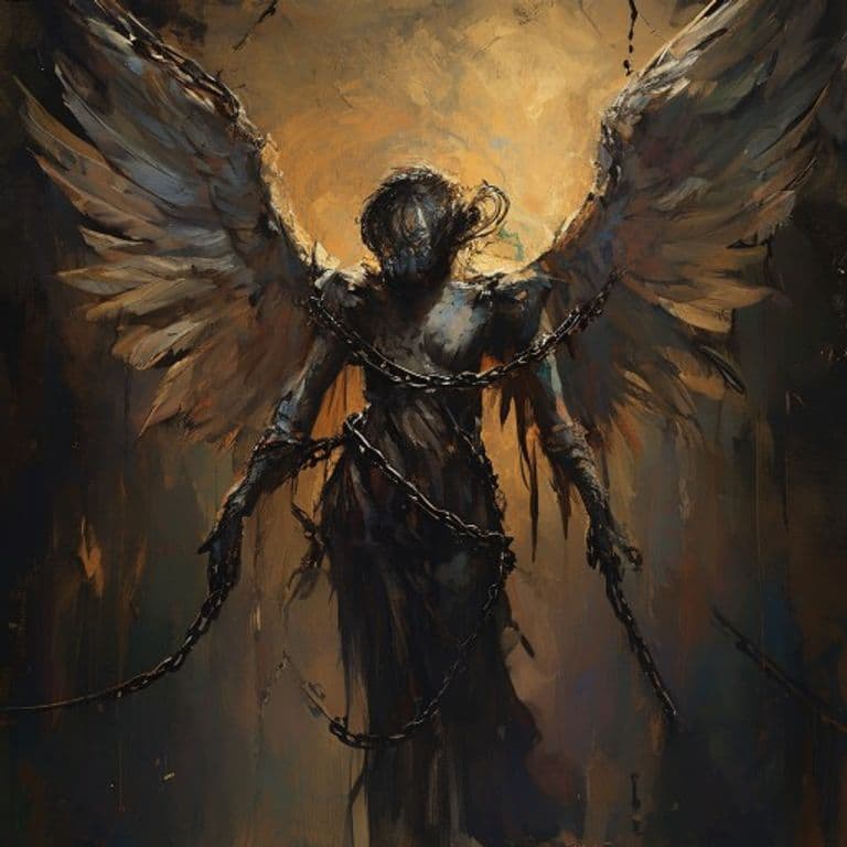 Chained Angel — fantasy monster illustration. Chained Angel is a medium celestial (Challenge Rating 8).