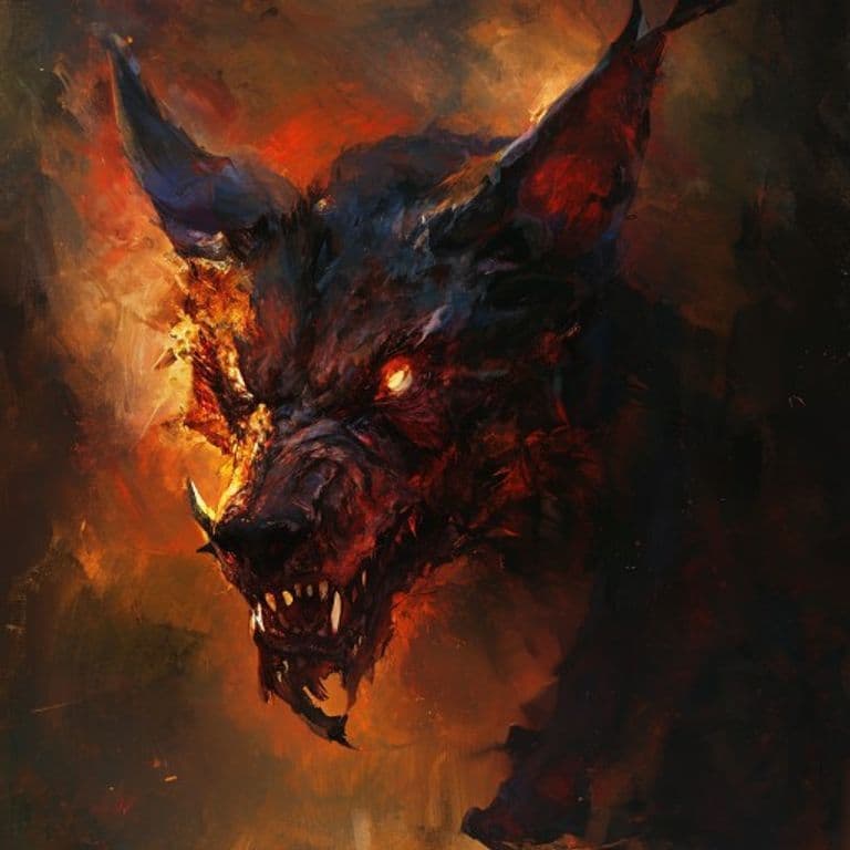 Hell Hound — fantasy monster illustration. Hell Hound is a medium fiend (Challenge Rating 3).