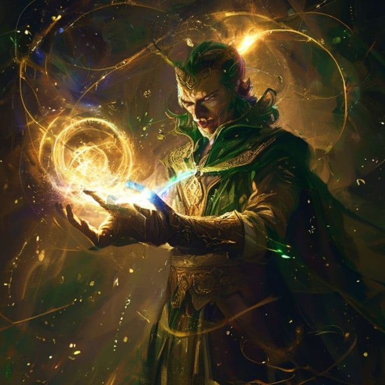 Loki's Gift — fantasy spell effect illustration. Loki's Gift is a 1st-level enchantment available to Warlock, Cleric, Bard.