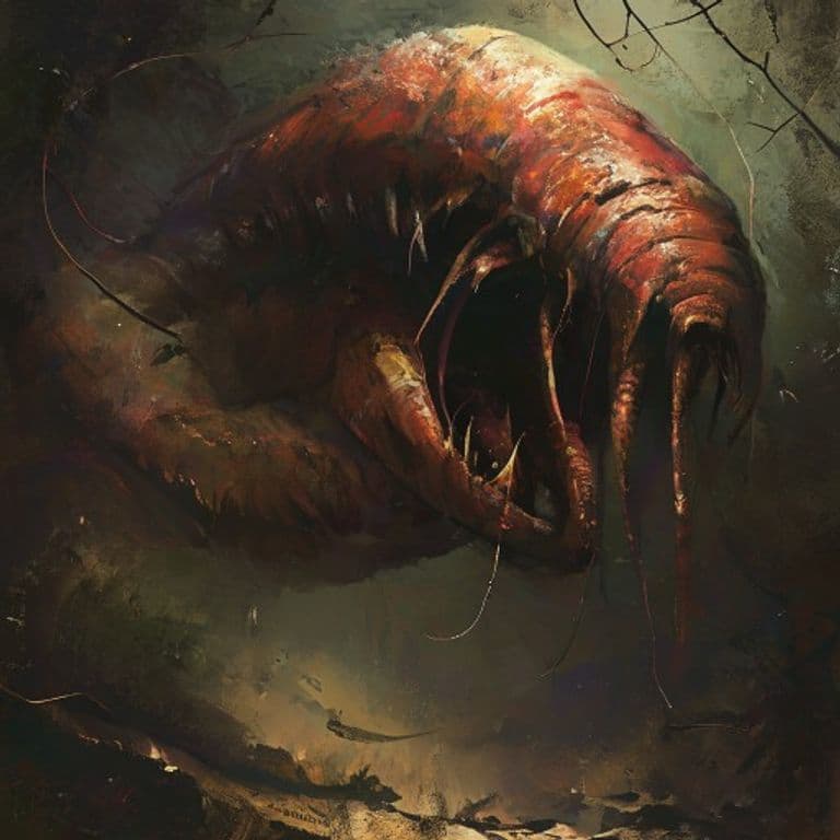 Murmuring Worm — fantasy monster illustration. Murmuring Worm is a huge aberration (Challenge Rating 12).