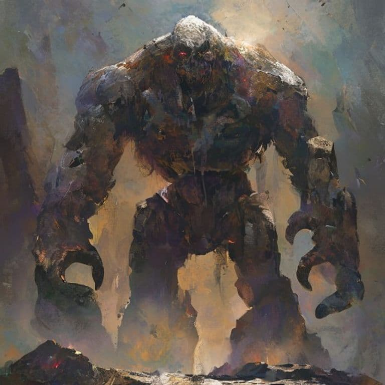 Stone Golem — fantasy monster illustration. Stone Golem is a large construct (Challenge Rating 10).