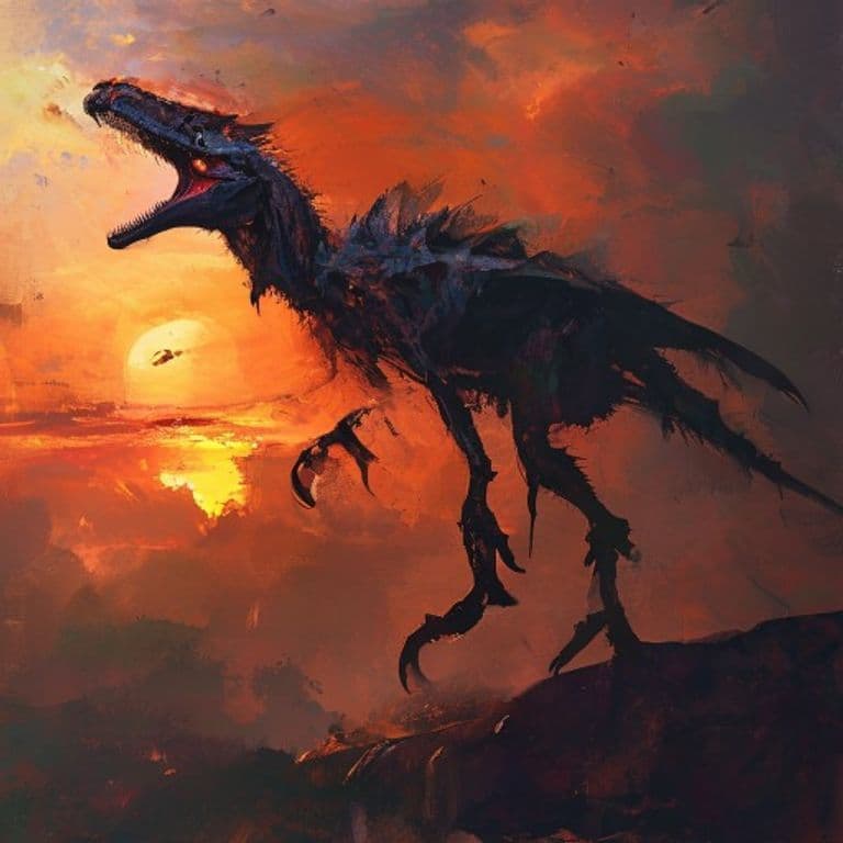 Sunset Raptor — fantasy monster illustration. Sunset Raptor is a medium monstrosity (Challenge Rating 1).