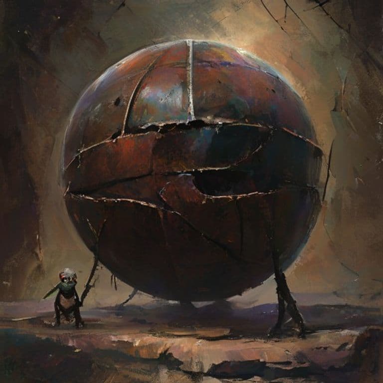 Iron Sphere — fantasy monster illustration. Iron Sphere is a small construct (Challenge Rating 5).