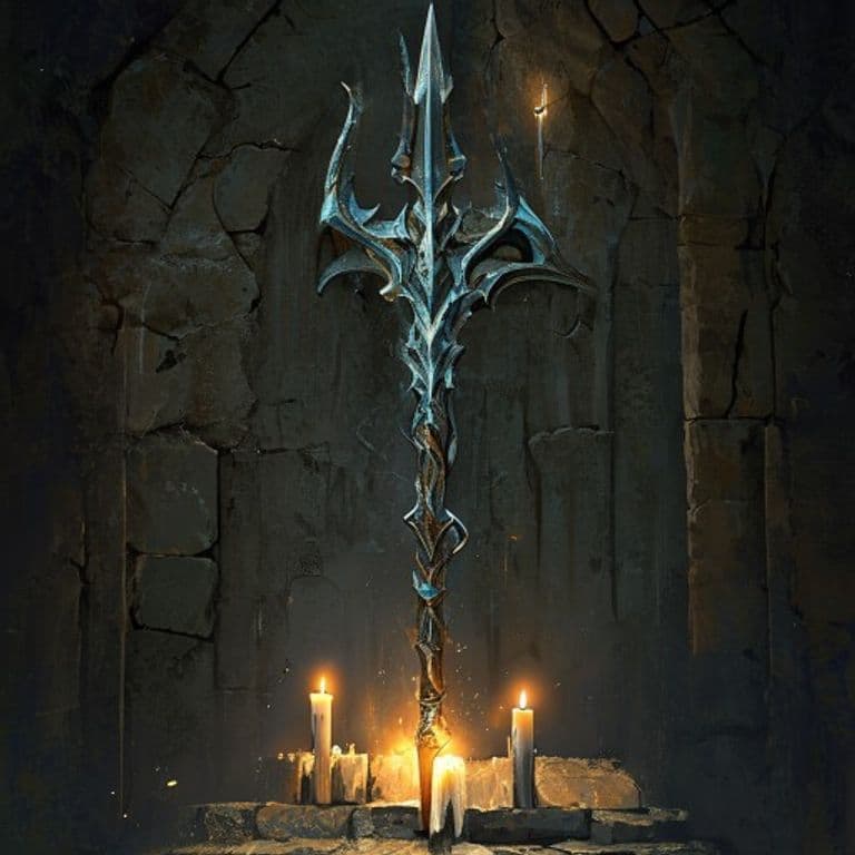 Trident of the Vortex — fantasy item illustration