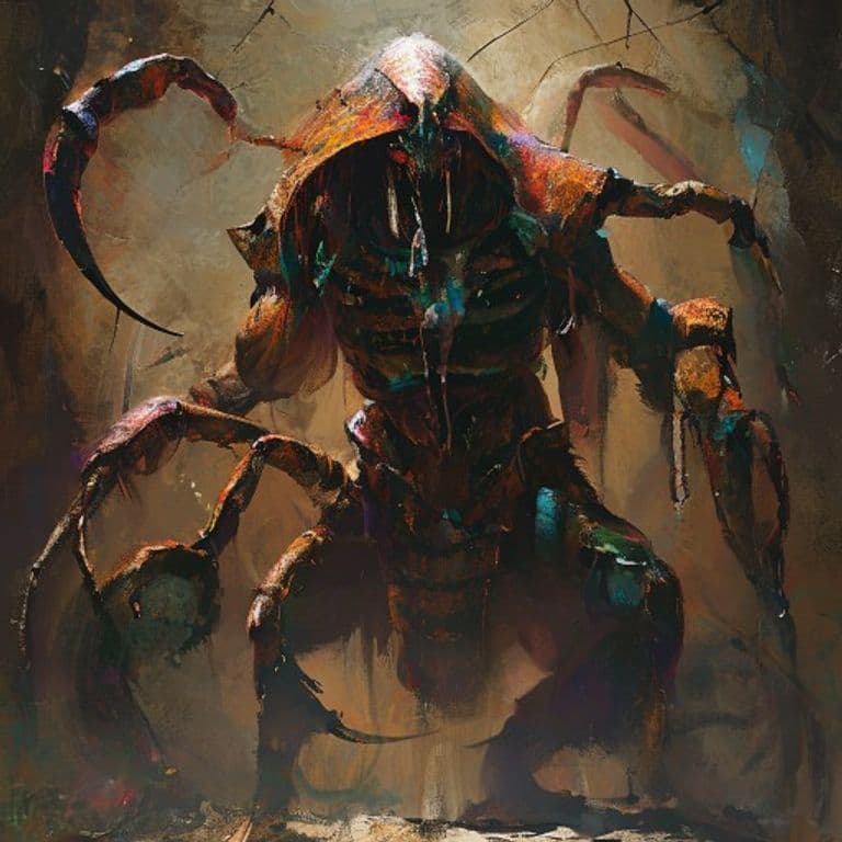 Scorpionfolk Imperator — fantasy monster illustration. Scorpionfolk Imperator is a large monstrosity (Challenge Rating 5).